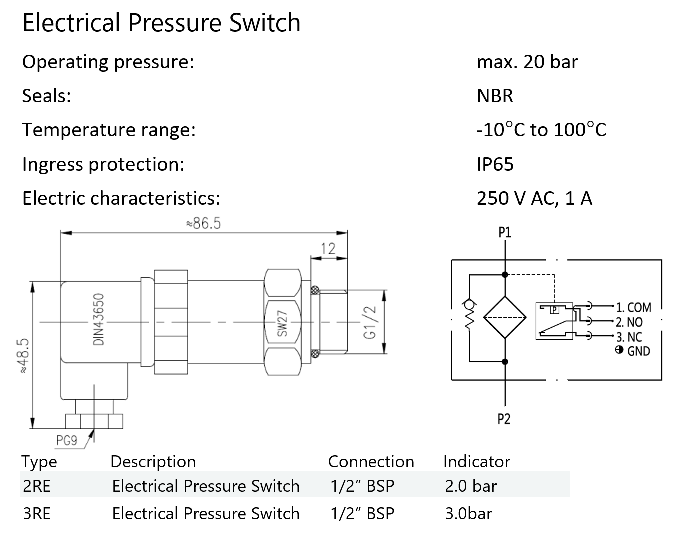 EVOTEK pressure and vacuum switch